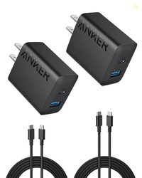 Anker iPhone 17/16 Charger, 2-Pack 20W Fast USB C Charger Block, for iPhone 16/16 Pro Max/15 Series/iPad Pro and More (Black, 2 Pack & 2 Cable)