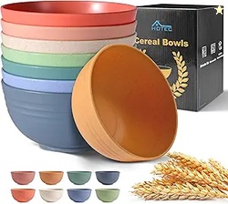 HOTEC BPA Free Unbreakable Wheat Straw Cereal Bowls - Set of 8