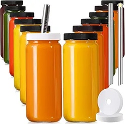 12 PACK,  Glass Juice Bottles with Lids