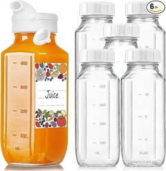 6 Pack Glass Juice Bottles with Pour Spout