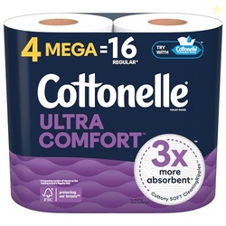 Cottonelle Ultra Comfort Soft Toilet Paper, 4 Mega Rolls = 16 Regular 