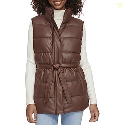 Levi's Women's Vegan Leather Puffer Vest, Chocolate Brown With Belt, X