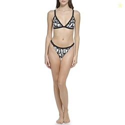 Calvin Klein Women's Low Waisted Elastic Logo Triangle Bikini Set, Bla