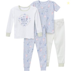 Gerber Baby Girls' Toddler Snug Fit 4-Piece Pajama Set, Fox Floral, 4T