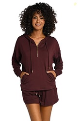 La Blanca Womens Hooded Sweater Swimwear Cover Up, Java//Living in Lei