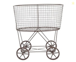 Creative Co-Op Vintage Reproduction Metal Laundry Basket on Wheels, Ru