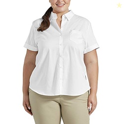 Dickies Women's Stretch Poplin Button-Up Short Sleeve Shirt Shirt, Whi