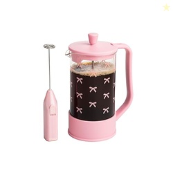 Paris Hilton Bow Design French Press and Frother Coffee Gift Set, Incl