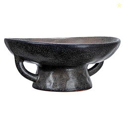 Creative Co-Op Stoneware Bowl with Handle and Base, Black Reactive Gla