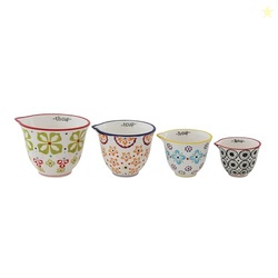 Creative Co-Op Floral Hand Stamped Stoneware Measuring Cups (Set of 4 
