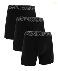 Under Armour Performance Cotton Boxer - Solid 6in 3-Pack, Black Solid 