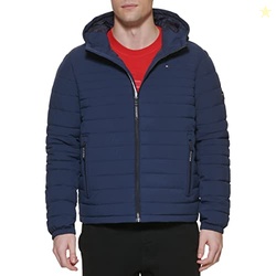 Tommy Hilfiger Men's Stretch Poly Hooded Packable Jacket, Midnight, La