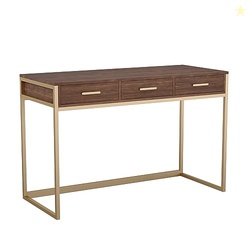 Martha Stewart Ollie Home Office Desk with 3 Drawers in Walnut Wood Gr