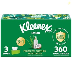 Kleenex Lotion Facial Tissues with Coconut Oil, 3 Flat Boxes, 120 Tiss