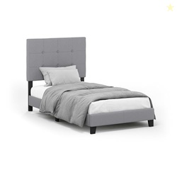Furinno Laval Button Tufted Upholstered Platform Bed Frame, Twin, Glac