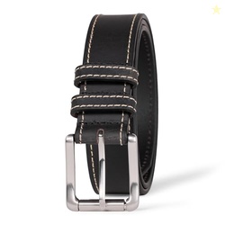 Amazon Essentials Men's Stitched Edge Leather Belt, Black, 54