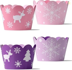 Pink and Purple Snowflake Cupcake Wrappers Pack Of 42 