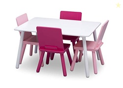 Delta Children Kids Table and Chair Set (4 Chairs Included), White/Pin