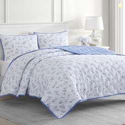 Martha Stewart 100% Cotton 3-Pc Reversible Quilt Set, Washed, Percale,