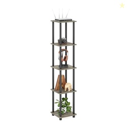 FURINNO Turn-N-Tube 5-Tier Corner Square Rack Display Shelf, Round, Fr