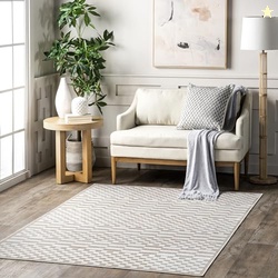 Nuloom SpinClean Nikita Beige/Ivory, 4' x 6', Geometric, Soft and Cozy