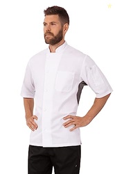 Chef Works Men's Valais V-Series Chef Coat, White W/ Grey Contrast, Me