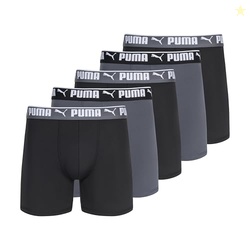 PUMA Men's 5 Pack Performance Boxer Briefs, Black Grey, Large