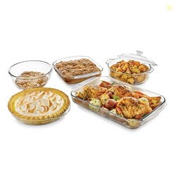 Libbey Bakers Basics 5 Piece Glass Baking Dish Set with 1 Lid, Stackab