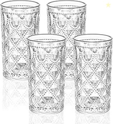 Vintage Diamond-Pattern Drinking Glasses Set