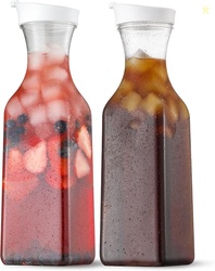 NETANY Plastic 50 Oz Water Carafe with Flip Top Lid, Set of 2