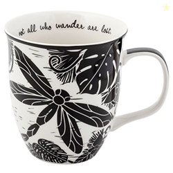 Karma Gifts 14 oz Black and White Boho Mug Dragonfly - Cute Coffee and