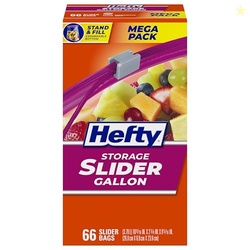 Hefty Slider Kitchen Storage Bags, Gallon Size, 66 Count