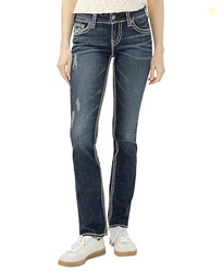 Silver Jeans Co. Women's Suki Mid Rise Straight Leg Jeans, Dark Blue W