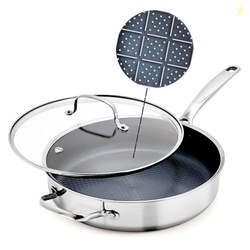 Blue Diamond Hybrid Nonstick Stainless Steel 4QT Saute Pan with Glass 