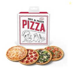 Genuine Fred HOT and Fresh Pizza Coasters, Set of 4 Realistic Pizza St