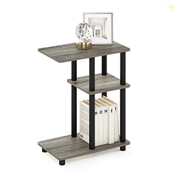 Furinno Turn-N-Tube C-Shape Sofa Side Table, French Oak/Black