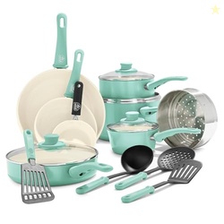 GreenLife Soft Grip 16 Piece Cookware Set, Non-Toxic PFAS-Free Ceramic