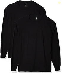 Hanes Men's Long Sleeve Beefy-T Shirt, Black, Medium (Pack of 2)