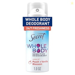 Secret Whole Body Deodorant Spray for Women, Travel Size, Peach & Vani