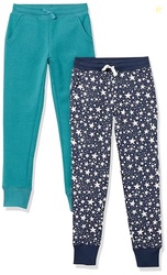 Amazon Essentials Toddler Girls' Sweatpants, Pack of 2, Navy Stars/Tea