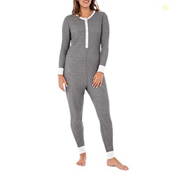 Fruit of The Loom Women's Micro Waffle Thermal Union Suit, Smoke Heath