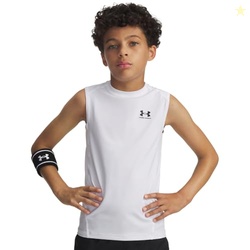 Under Armour Boys HeatGear Armour Sleeveless T-Shirt, White (100)/Blac