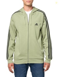 adidas Men's Essentials Fleece 3-Stripes Full-Zip Hoodie, Tent Green/B
