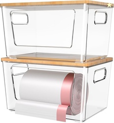 2 Pack Trash Bag Holder with Bamboo Lid