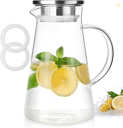 Glass Pitcher with Lid and Handle, 2 L