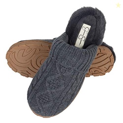 Jessica Simpson Womens Soft Cable Knit Slippers with Indoor/Outdoor So