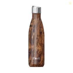 S'well Stainless Steel Water Bottle with Sports Cap, 17oz, Teakwood, T
