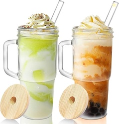 Glass Cups with Lids and Straws 2 Packs