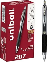 uniball 207 Retractable Gel Pens, Black, 12 Pack