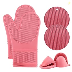 COOK WITH COLOR Silicone Oven Mitts- Heat Resistant Gloves with Soft Q